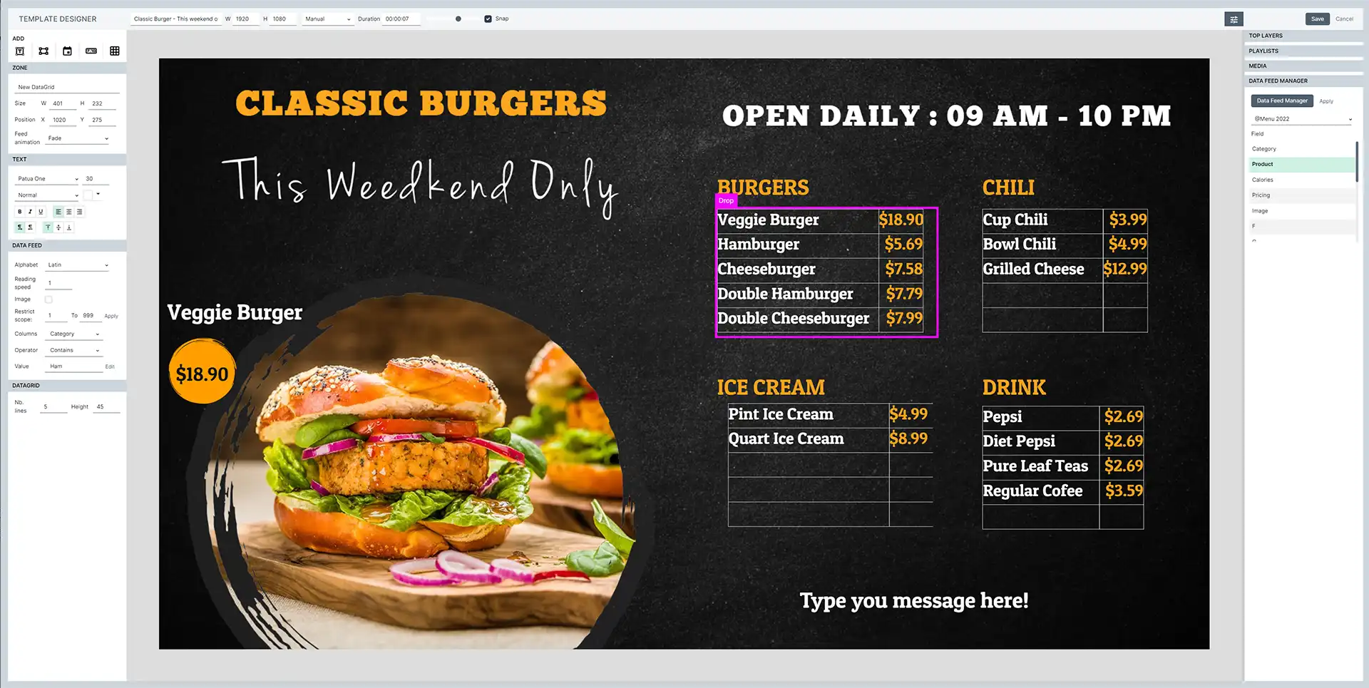 Digital menu board template with dynamic content and smart automation Create Digital Signage Template for any Business