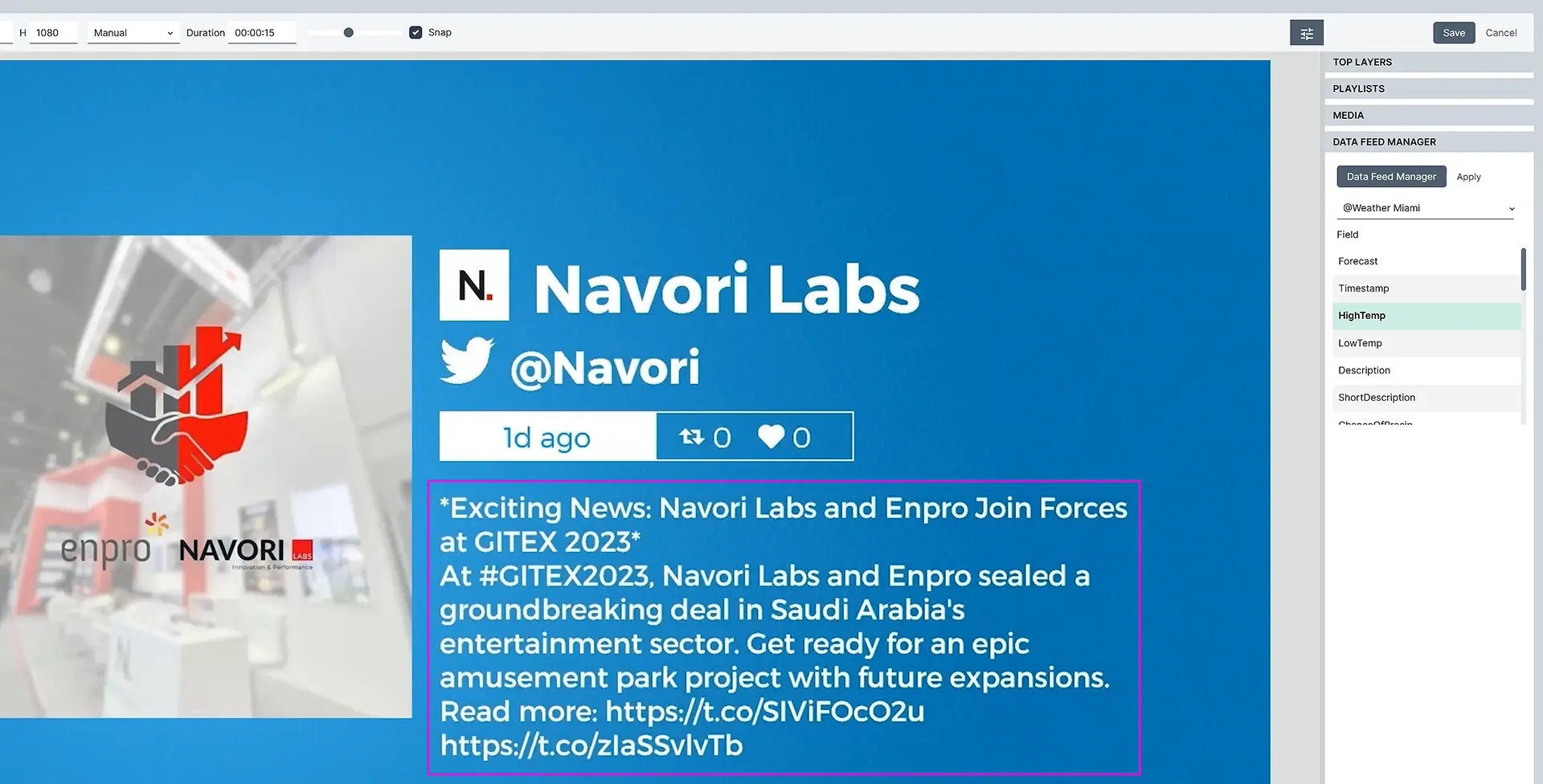 Display Social Media With Company News, and Successes Navori